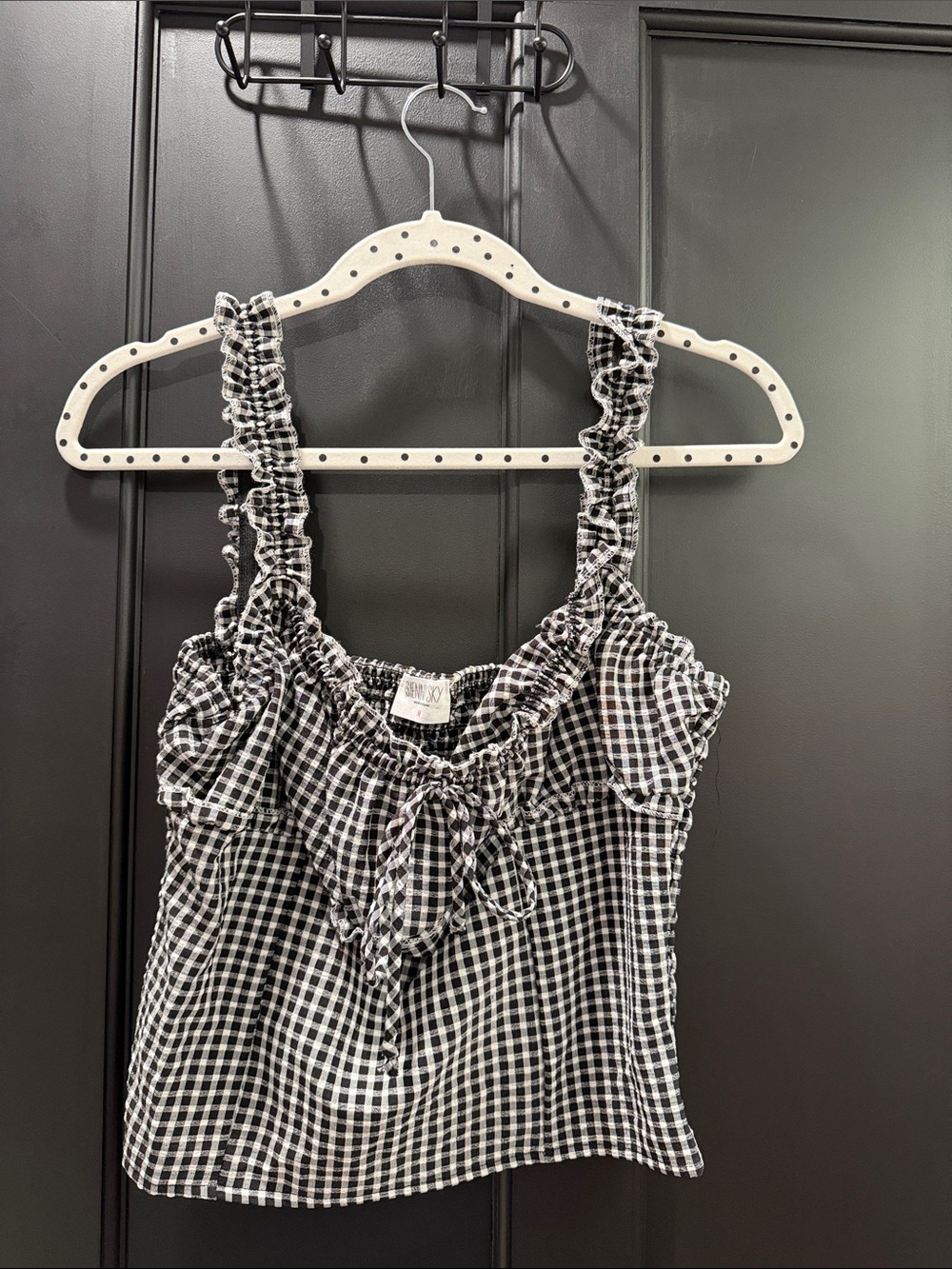 Sienna Sky Black & White Gingham Ruffle Tie-Front Camisole